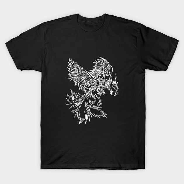 Phoenix  bird reborn from the ashes in white T-Shirt by FelippaFelder